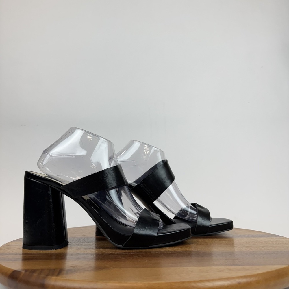 New Womens Dolce Vita Cataya Black Faux Leather Platform Slide Heel Sandal Sz 11